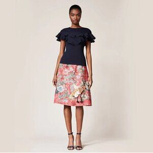 Sachin & Babi Vania Ribbed Ruffle Knit Navy Blue Top